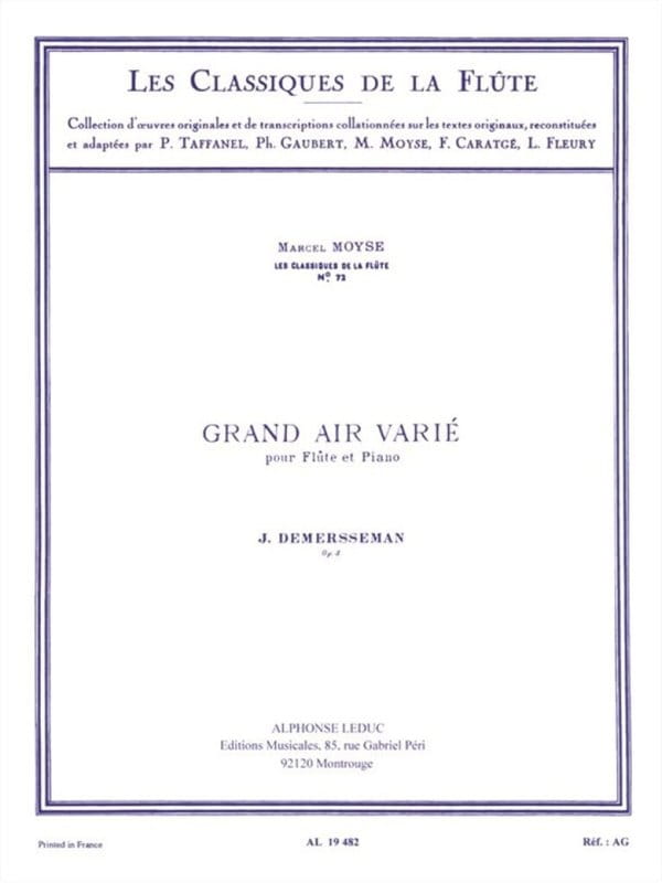 Jules Demersseman: Grand Air Varie op. 3 Le Tremolo pour flute et piano - nuty na flet poprzeczny z fortepianem