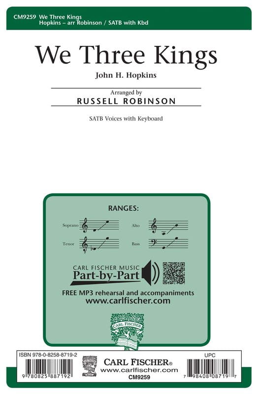 John H. Hopkins: We Three Kings for SATB choir - nuty na chór mieszany z fortepianem