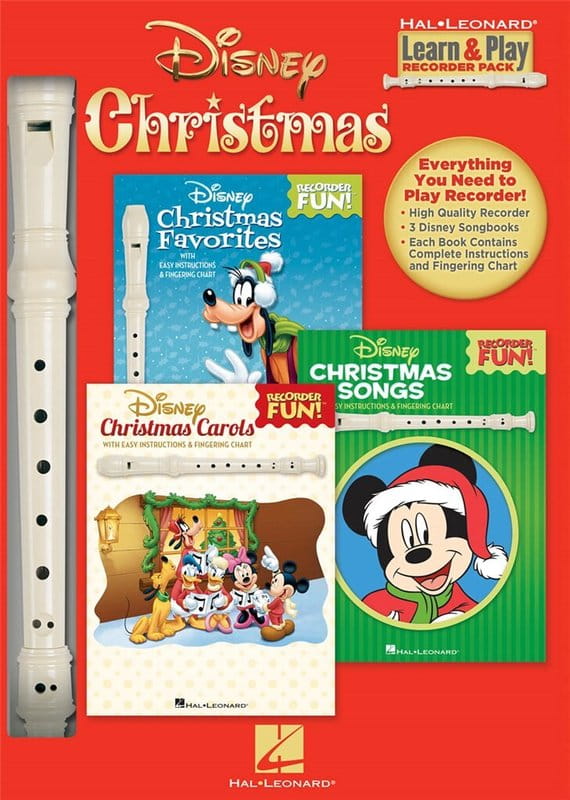 Disney Christmas - Learn & Play Recorder Pack - kolędy i piosenki świąteczne - łatwe nuty literowe - zestaw zawiera 3 śpiewniki i flet prosty
