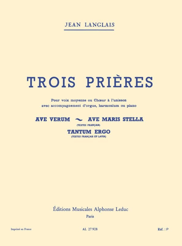 Jean Langlais: Trois Prieres - nuty na głos średni i fortepian lub organy