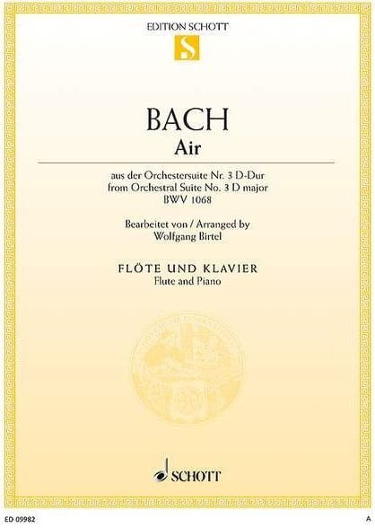 Jan Sebastian Bach: Air for flute and piano - Wolfgang Birtel - Aria na strunie G z 3 suity orkiestrowej D-dur BWV1068 - nuty na flet poprzeczny i for