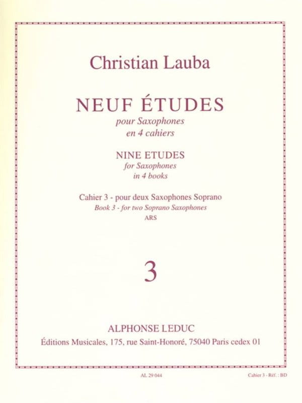 Christian Lauba: Neuf Etudes Pour Saxophones - Cahier 3 pour deux Saxophone Soprano - etiudy - nuty na duet saksofonów sopranowych