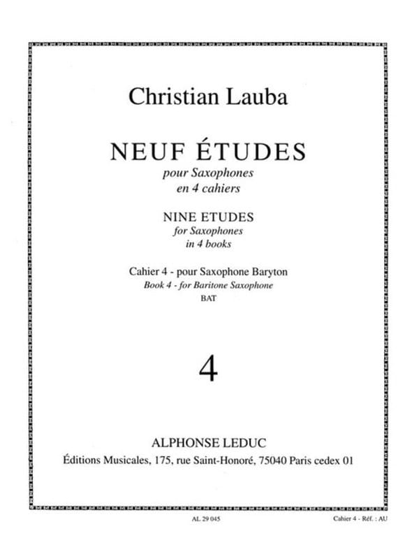 Christian Lauba: Neuf Etudes Pour Saxophones - Cahier 4 pour Saxophone Baryton - etiudy - nuty na saksofon barytonowy