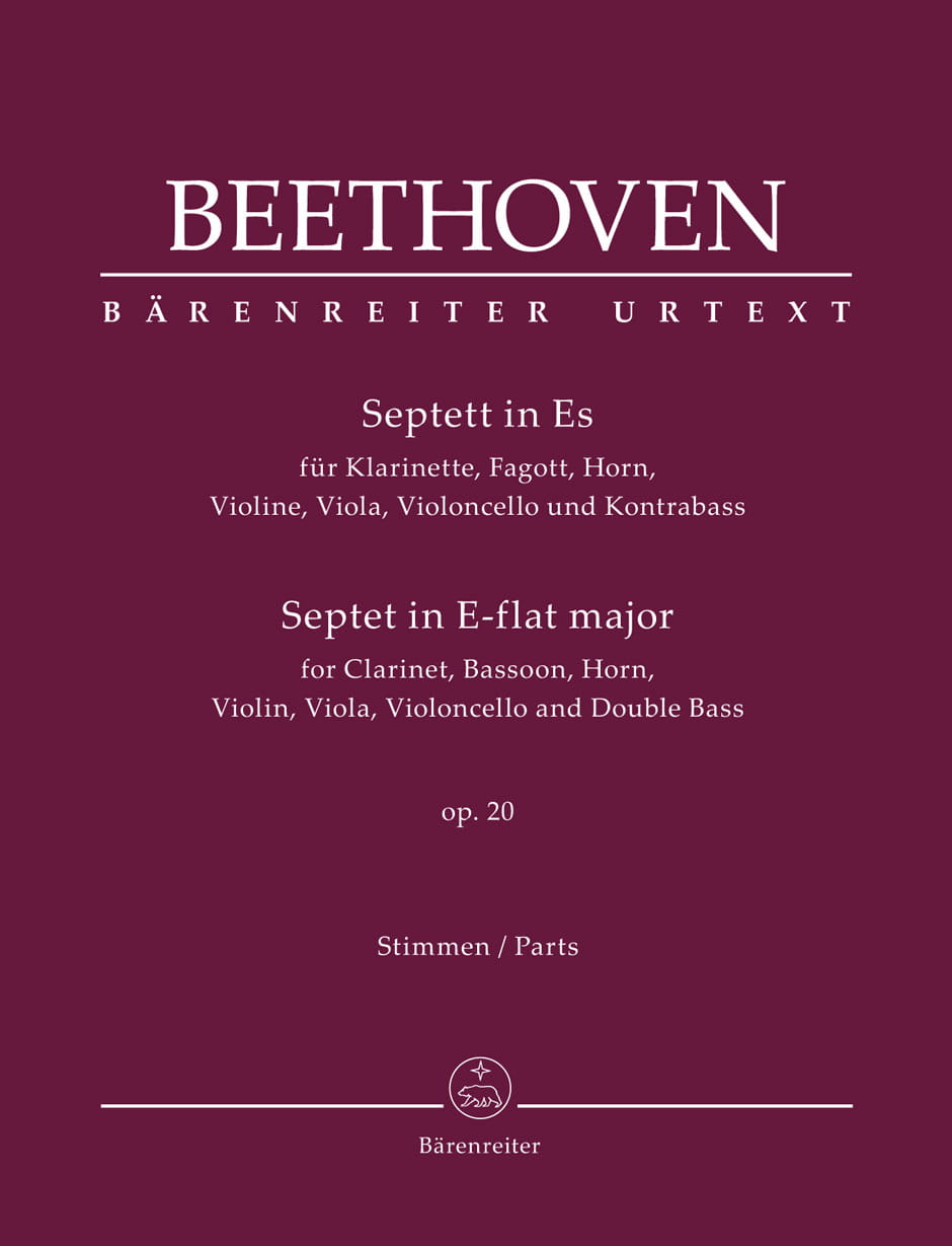 Ludwig van Beethoven: Septet for Clarinet, Bassoon, Horn, Violin, Viola, Violoncello and Double Bass Es-dur op. 20 - nuty na klarnet, fagot, waltornię