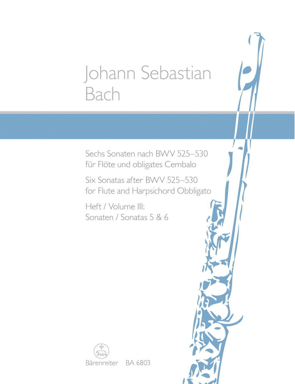 Jan Sebastian Bach: Six Sonatas after BWV 525-530 for Flute and Harpsichord Obbligato - Tom 3 sonata 5 i 6 - nuty na flet poprzeczny i klawesyn