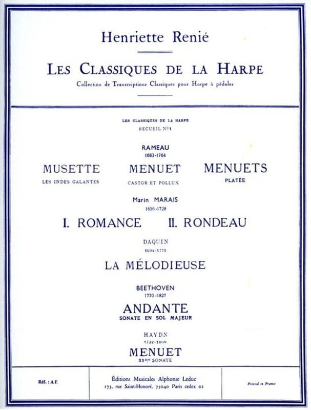Les Classiques de la Harpe 1 - Henriette Renie - 8 klasycznych utworów - nuty na harfę pedałową
