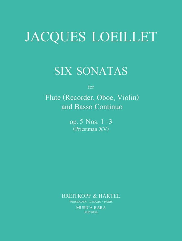 Jacques Loeillet: Six Sonatas op. 5 for Flute and Basso continuo Volume 1 - Trzy sonaty nr 1-3 - nuty na flet poprzeczny lub obój lub flet prosty lub