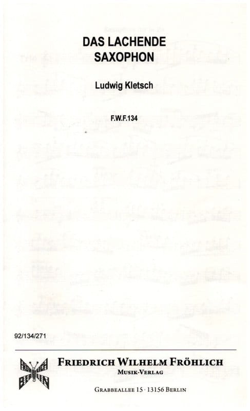 Ludwig Kletsch - Das Lachende Saxophon / The Laughing Saxophone - nuty na saksofon altowy z fortepianem