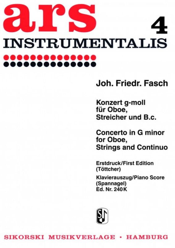 Johann Friedrich Fasch: Konzert g-moll fur Oboe, Streicher und B.C. - koncert obojowy FaWV L:g1 - nuty na obój i fortepian