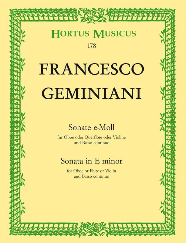 Francesco Geminiani: Sonate e-moll fur Oboe (Querflote, Violine) und Basso continuo - nuty na obój lub flet prosty lub skrzypce i fortepian