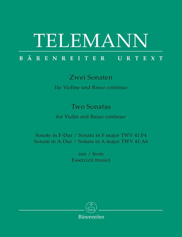 Georg Philipp Telemann: Two Sonatas for Violin and Basso continuo from Essercizii musici - Dwie sonaty F-dur i A-dur - nuty na skrzypce i fortepian