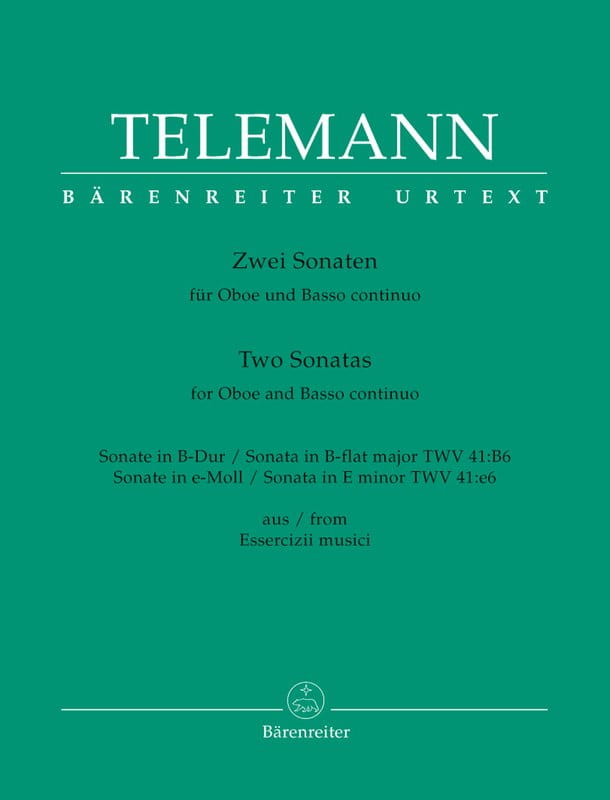 Georg Philipp Telemann: Two Sonatas for Oboe and Basso continuo from Essercizii musici - Dwie sonaty B-dur i a-moll - nuty na obój i fortepian