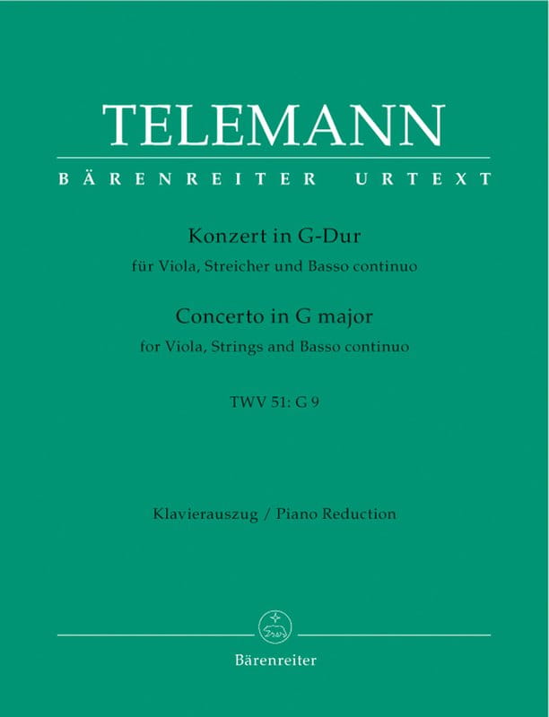 Georg Philipp Telemann: Concerto for Viola, Strings and Basso continuo in G major TWV 51:G9 - koncert altówkowy G-dur - nuty na altówkę i fortepian