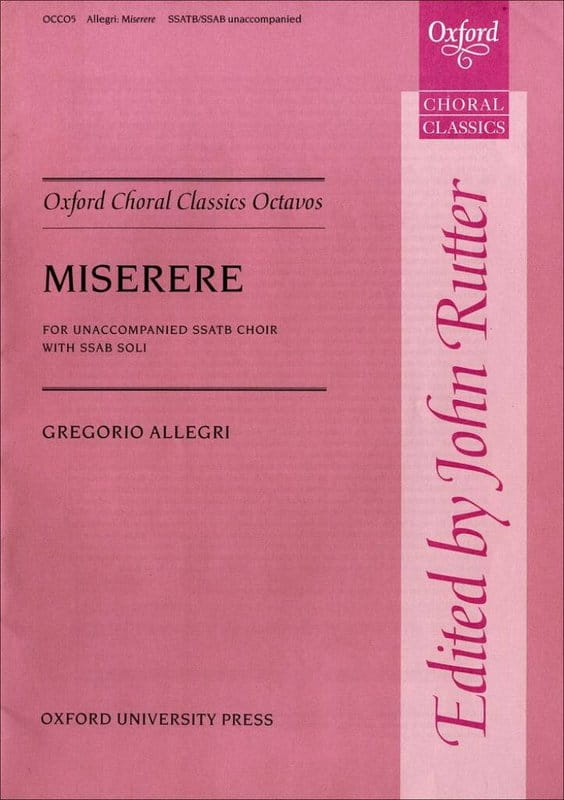 Gregorio Allegri: Miserere for SSATB Choir with SSAB Soli - John Rutter - nuty na chór mieszany