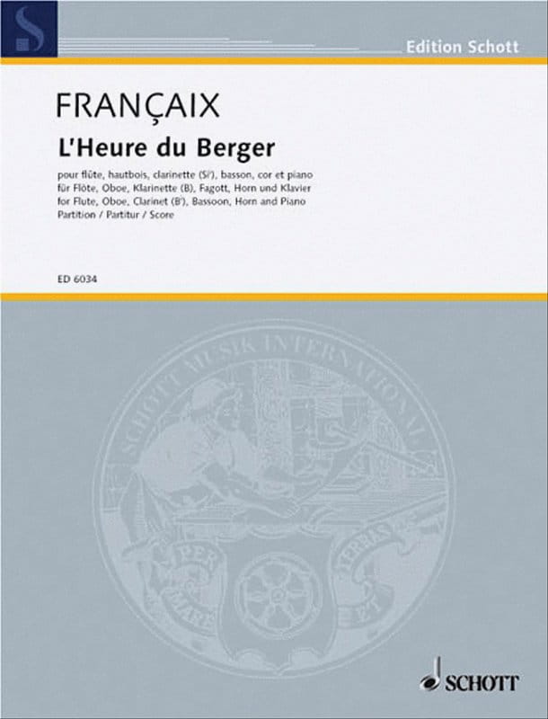 Jean Francaix: L'Heure du Berger pour flute, hautbois, clarinette, basson, cor et piano - nuty na kwintet dęty i fortepian - partytura