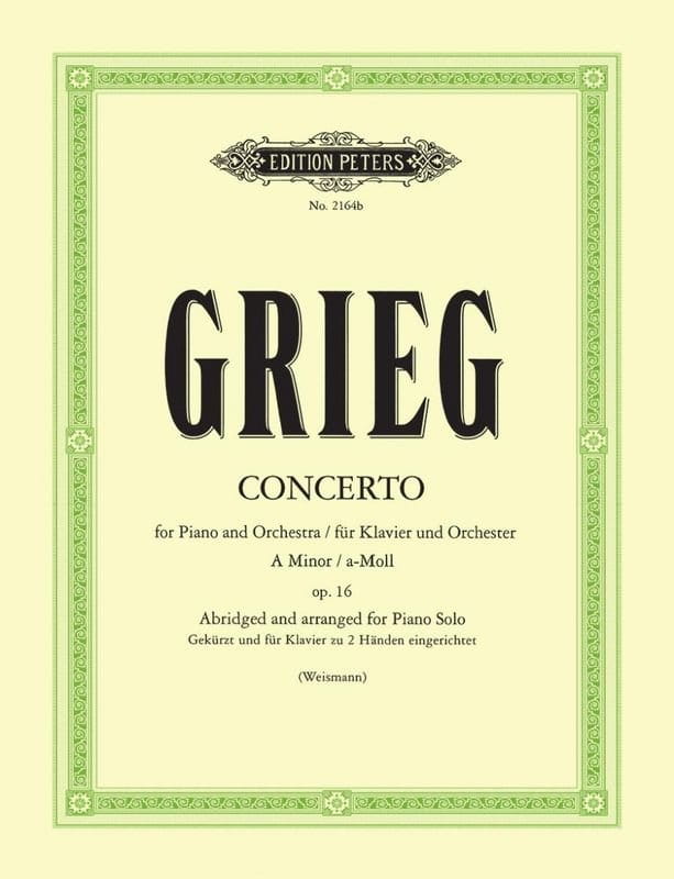 Edvard Grieg: Konzert fur Klavier und Orchester a-Moll op. 16 - Concerto in A minor - nuty na fortepian solo